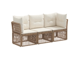 Vidaxl Conjunto De Sofá De Jardim 3 Unid. Bege Vime Pe