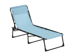 Espreguiçadeira dobrável com apoio de cabeça reclinável, 4 posições, estrutura de aço 189x58x30cm azul claro S/MARCA