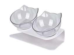 Tigela Dupla para Ração de Gato, Nº 1429, com Suporte Elevado e Tigelas Transparentes para Uso Duplo AQUAFORGE