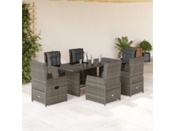Vidaxl 7 Pcs Conjunto De Jantar P/ Jardim C/ Almofadões Vime Pe Cinza
