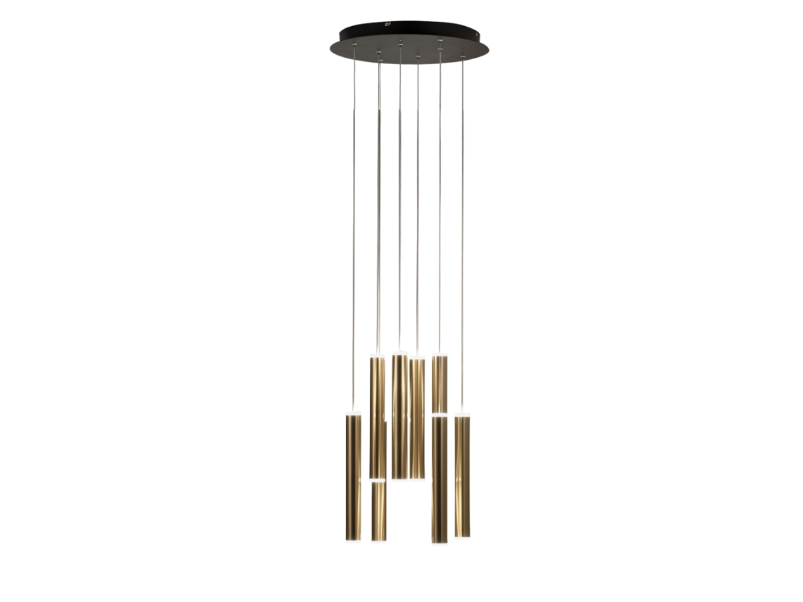 Luminária Pendente Circular Fabas Luce Prado Com 8 Lâmpadas Led Regulável De 52 W Rosácea De Teto Redonda Em Latão