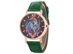 Relógio feminino coreano Zhoulianfa T0138-z com pulseira de couro e movimento de quartzo verde.