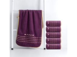 Toalha de Lã Coral Macia e Absorvente com Bordado de Estrela Dourada 6 Peças,roxo,35x75cm GERTIZ