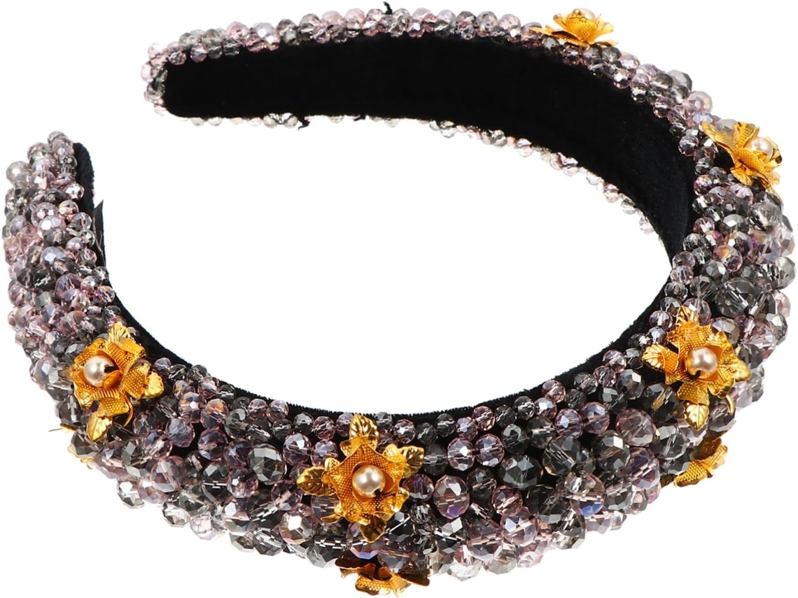 - Tiara De Joias Com Contas De Cristal E Flores - Acessório De Cabelo Elegante