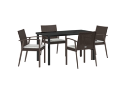 Conjunto 5 Conjunto De Jantar Para Jardim Vidaxl Castanho Vime Pe (140 X 70 X 73 Cm)