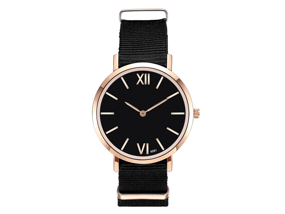 Reloj De Cuarzo Casual Unisex Con Correa De Nylon Dial Redondo Negro