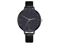 Relógio de Pulso Feminino Casual de Quartzo com Pulseira Pu Mostrador Redondo Preto
