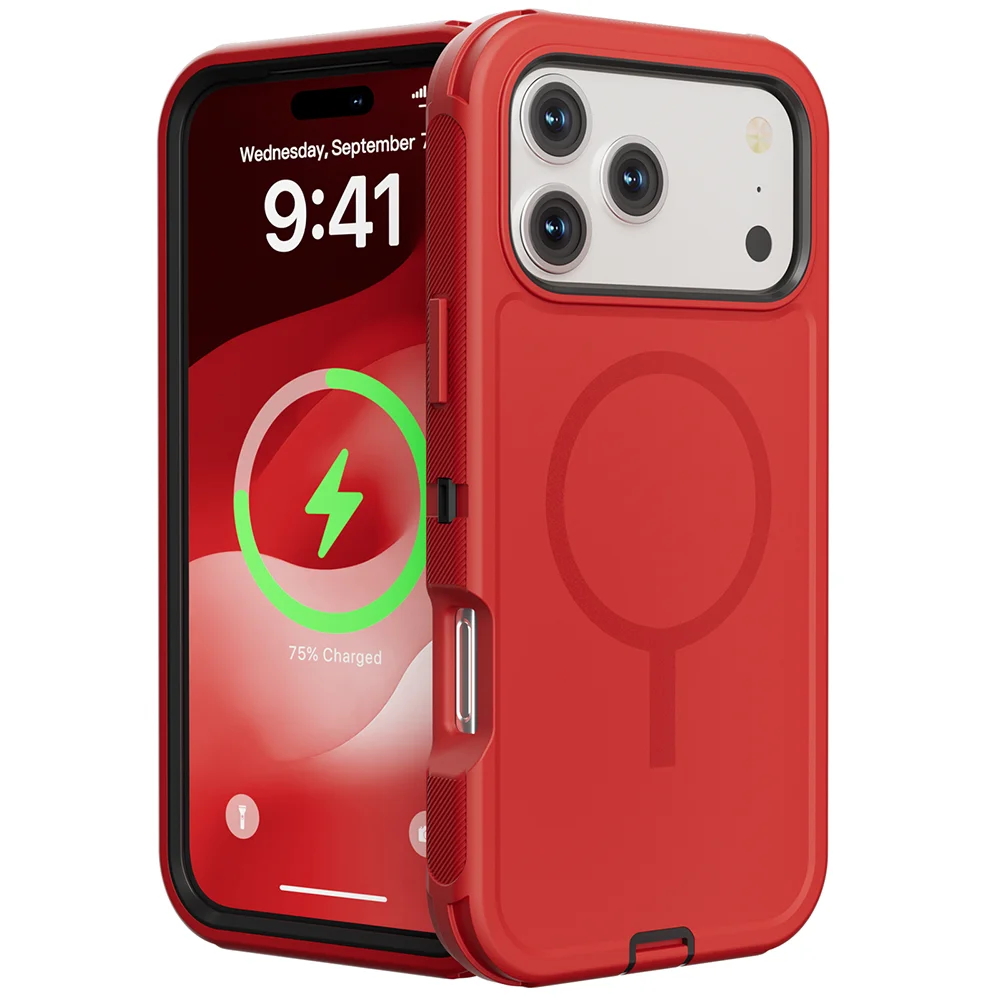 Capa Para Celular (vermelha, Iphone 14 Pro), Compatível Com Fixação Magnética Magsafe, Capa Protetora À Prova De Choque.