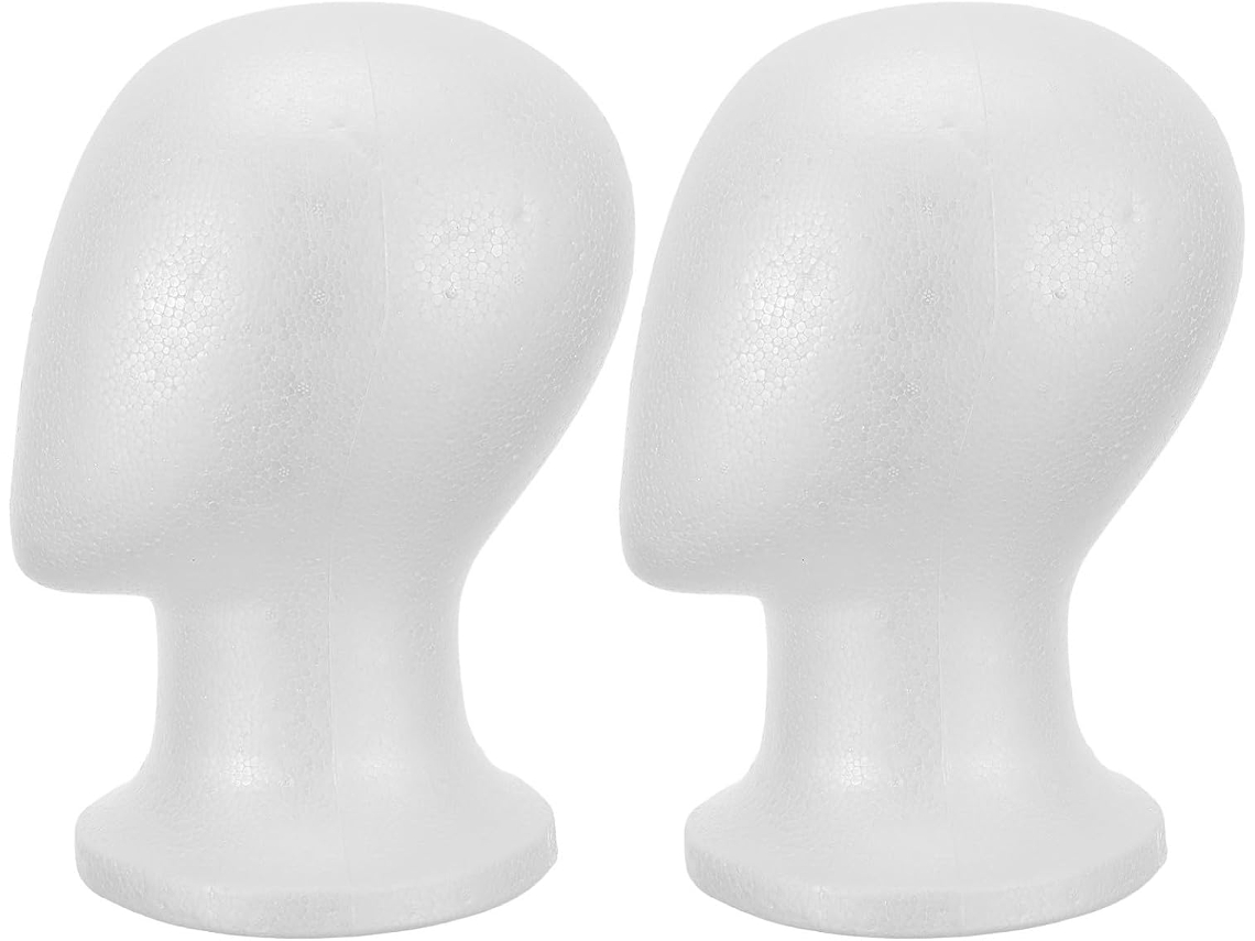 Conjunto de 2 manequins de espuma branca para perucas, com leve suporte para joias.