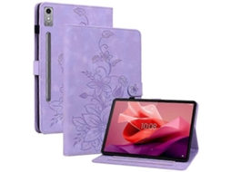 Capa Para Tablet Lenovo Tab P12 Em Couro Com Estampa De Lírio, Compartimentos Para Cartões E Suporte.