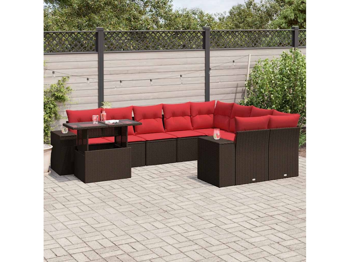 Vidaxl Conjunto De Sofá De Jardim Com 10 Peças E Almofadas Em Rattan Sintético Marrom
