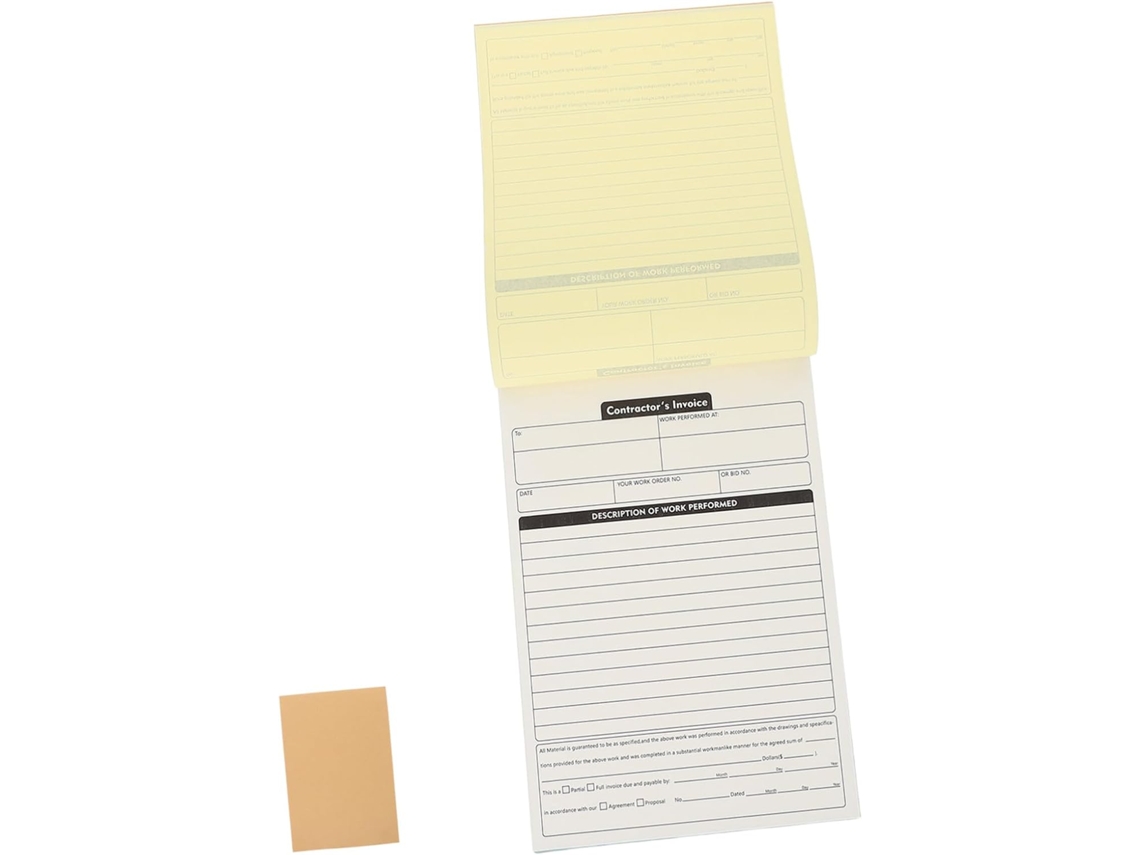 Carnet De Reçus De Factures De Travaux 2 Partes Blanc
