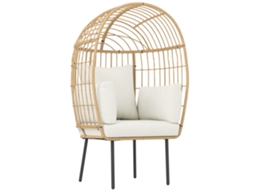 Poltrona de vime em forma de ovo com almofada removível, estofada, 95x80x155 cm bege | S/MARCA
