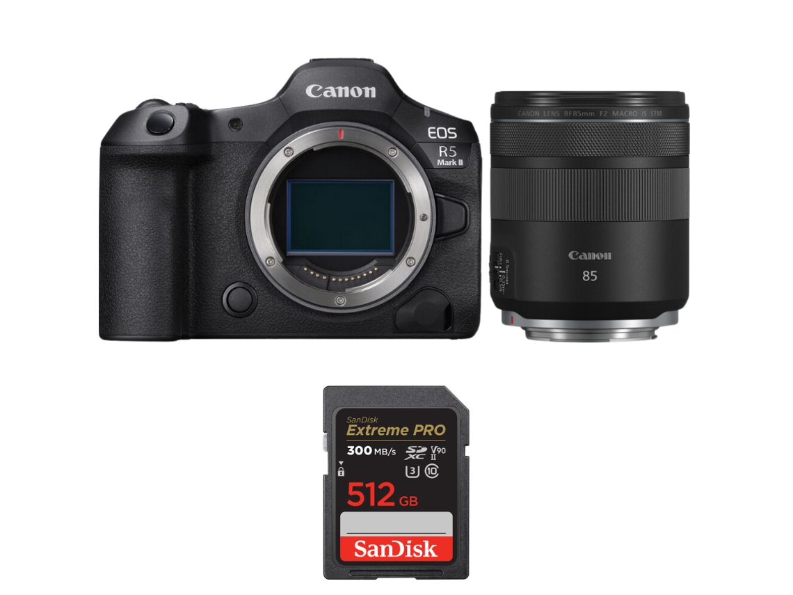Eos R5 Mark Ii + Rf 85mm F/2 Macro Is Stm + 1 Sandisk 512gb Uhs ii 300mb/s + Ebook “20 Dicas para Fotos Que Impressionam” CANON
