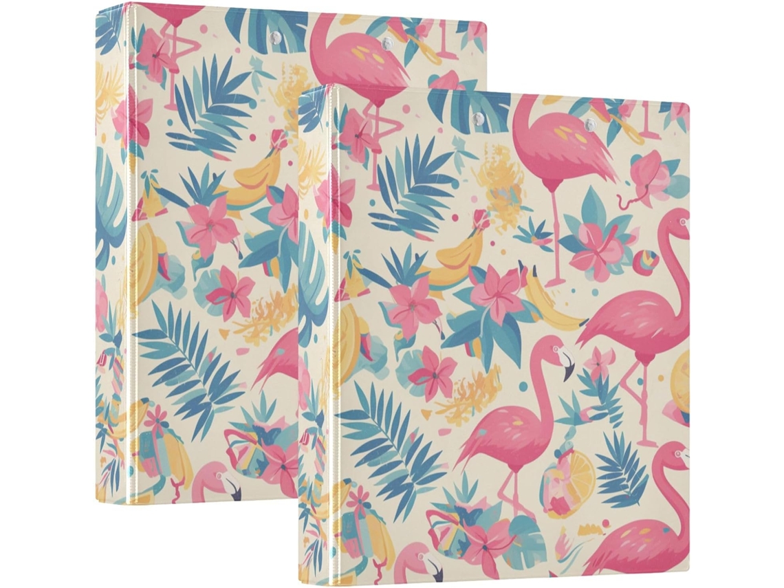 Pasta De Papelaria Com Prancheta, Estampa Flamingos Rosa E Frutas, 3,8cm 1,5 Polegadas, Embalagem Com 200 Folhas 1 2