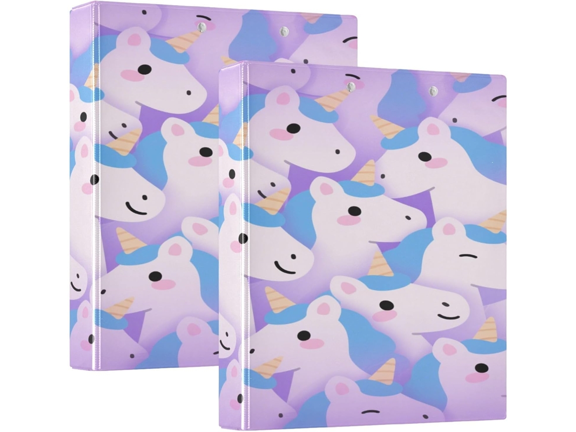 Pasta Com Estampa De Unicórnio Fofo, Roxa, 3, 8cm 1, 5 Polegadas, 3 Argolas Com Bolsos, Pacote Com 1 2 Unidades
