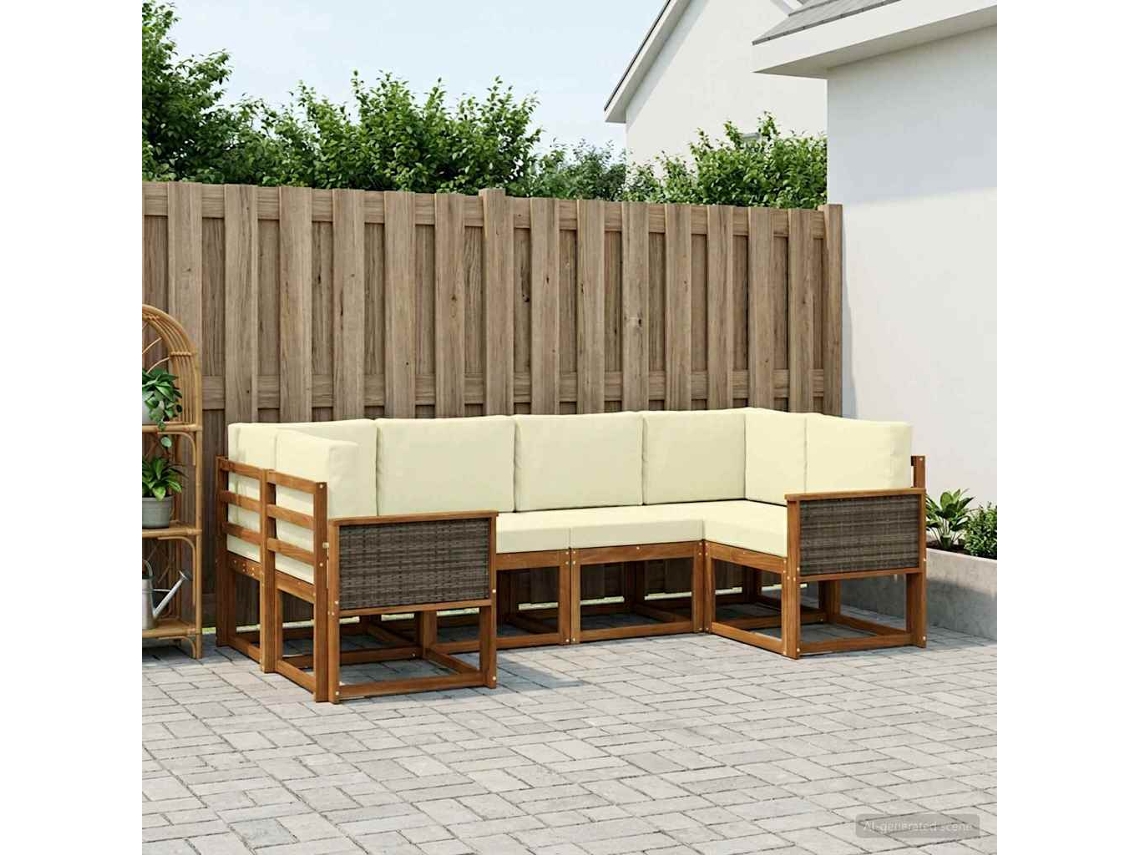 Vidaxl Conjunto De Sofás Para Exterior 6 Unid. Natural E Creme