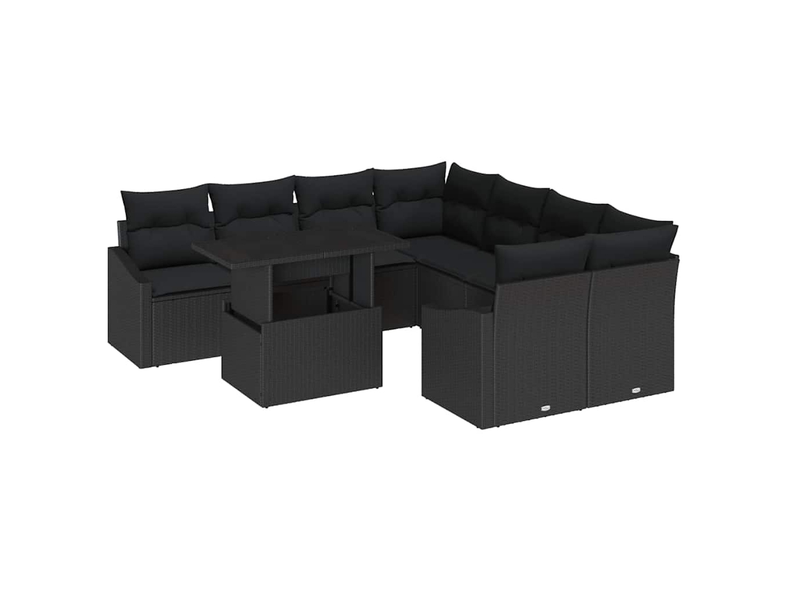 Maison Exclusive - Conjunto De Sofá De Jardim Com Almofada 9 Pcs Preto Vime Pe