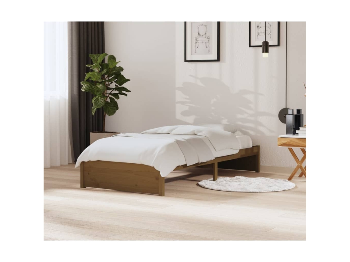 Estrutura De Cama 90x200 Cm Madeira Maciça Castanho Mel