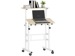 Mesa Regulável Sentado Em Pé Com Rodas, Altura Ajustável 60x60 Cm, Tampo Inclinável E Estrutura Em Metal Natural Bga Store