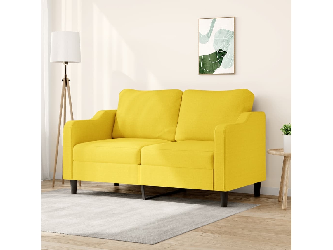 Sofá De 2 Lugares 140 Cm Tecido Amarelo Claro Lovely Home
