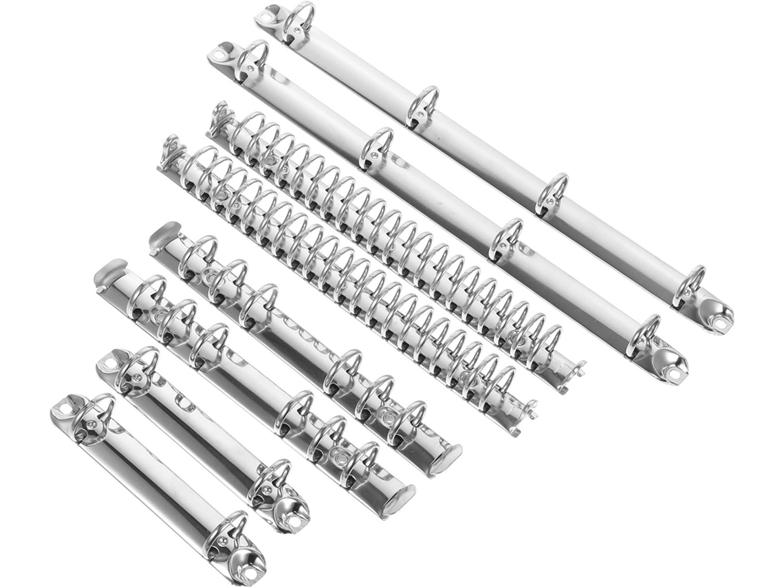 Conjunto De 8 Insertos Metálicos Pastas Cadernos A4, A5, A6 E A7, Mecanismo De Encadernação Com Argolas Prateadas