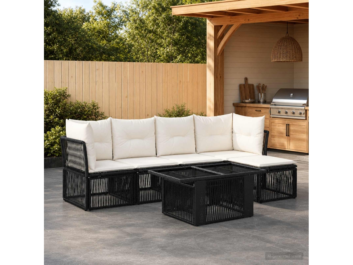 Vidaxl Conjunto De Sofá De Jardim 6 Unid. Preto Vime Pe