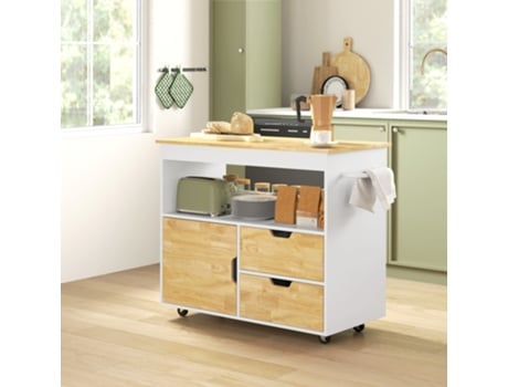 Carrinho De Cozinha Multifuncional Com Tampo,gavetas E Porta De Fechamento Suave,107x50x85cm,carvalho Mega Echo Trade Shop
