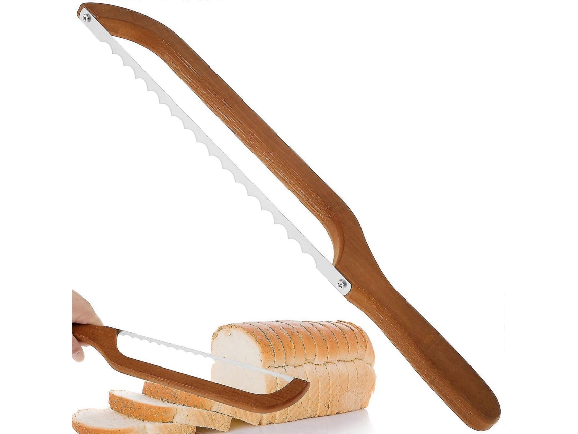 Cortador De Pão Serrilhado Para Bagel, Em Aço Inoxidável E Bambu, Para Uso Doméstico E Organização Da Cozinha