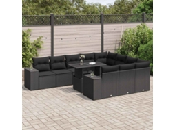 Vidaxl 11 Pcs Conjunto Sofás De Jardim C/ Almofadões Vime Pe Preto