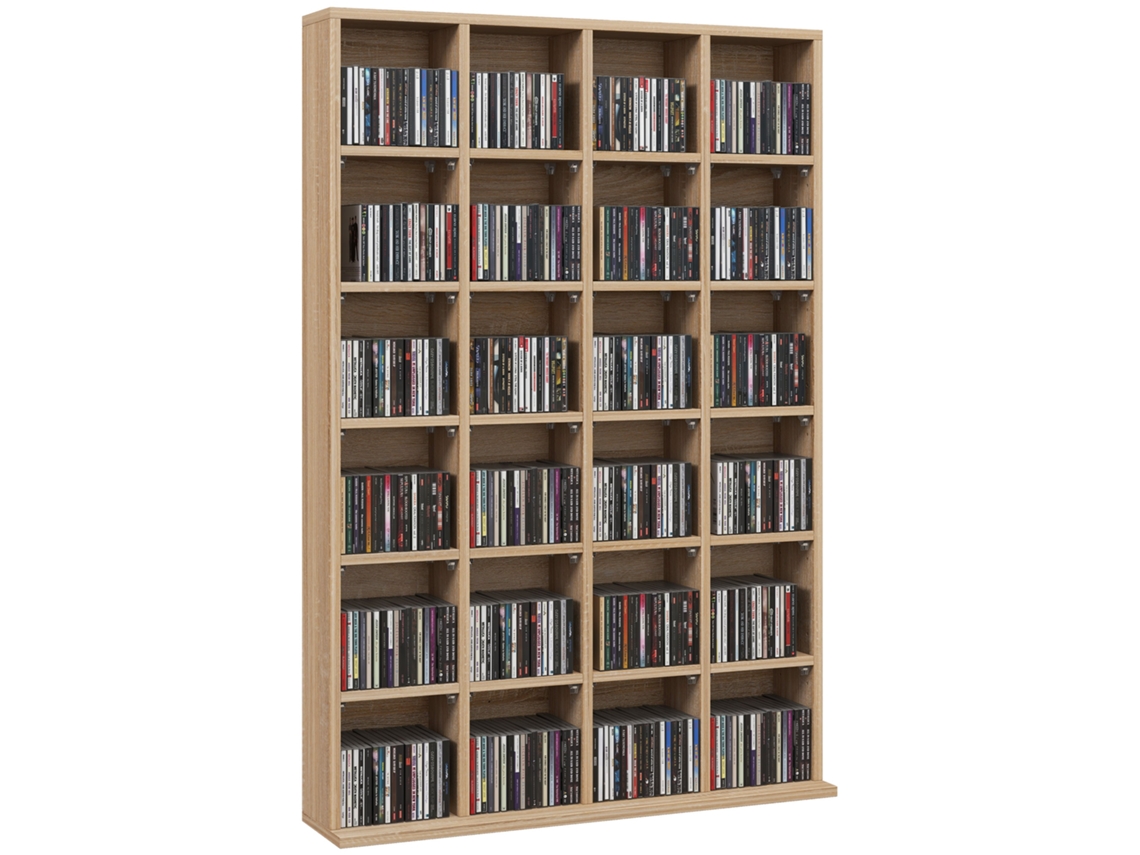 Prateleiras Ajustáveis Estante De Madeira 89 X 130,5 Cm Natural Unidade Armazenamento Mídia 456 Cd 336 Dvd