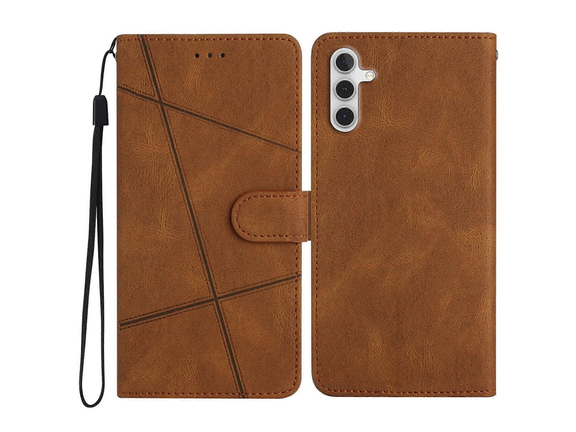 Capa Tipo Carteira Para Samsung Galaxy M36 5g Com Estampa De Pele Sensível Ao Toque E Flip De Couro Marrom