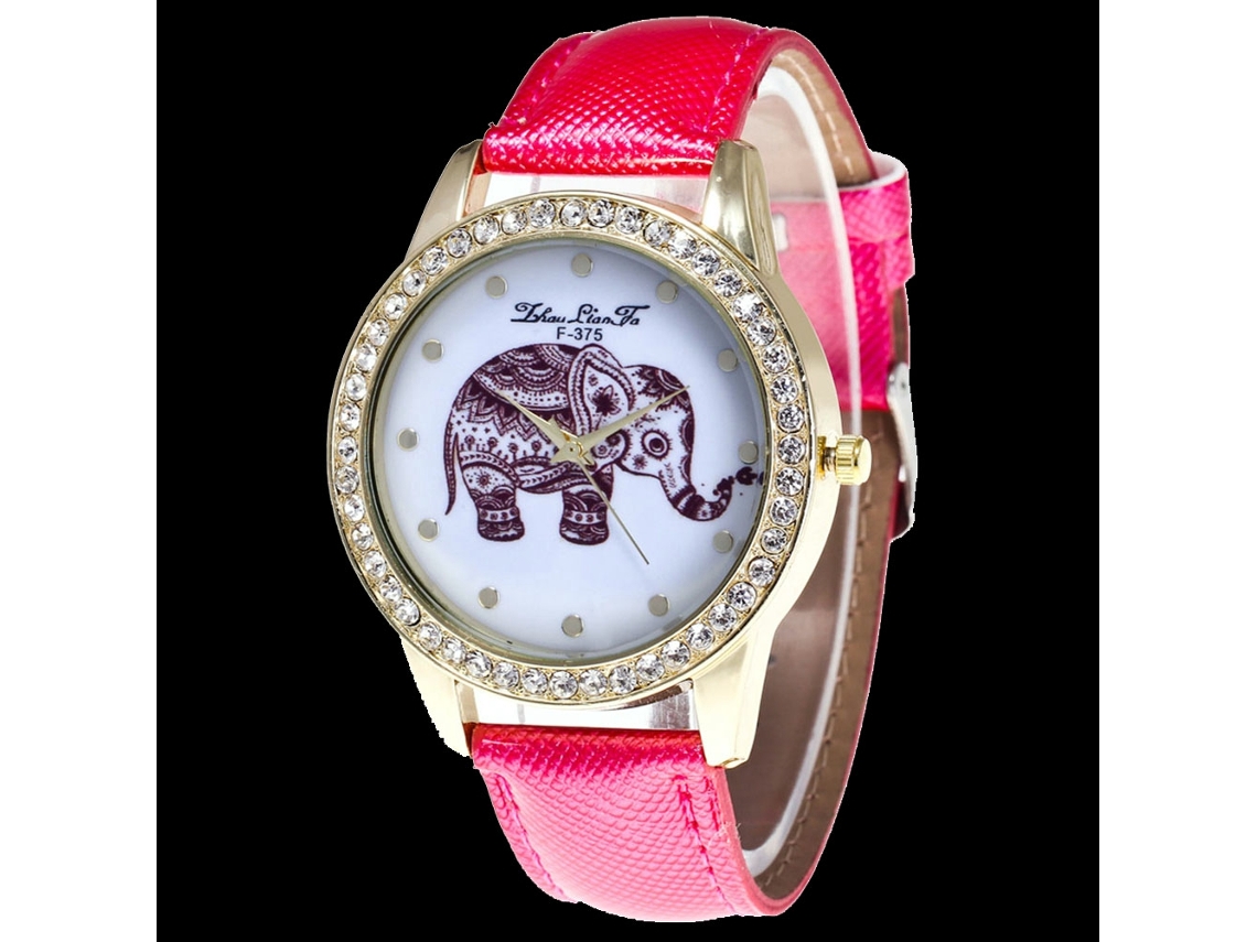 Relógio de pulso de quartzo com mostrador analógico e pulseira de PU moderna (vermelho e rosa)