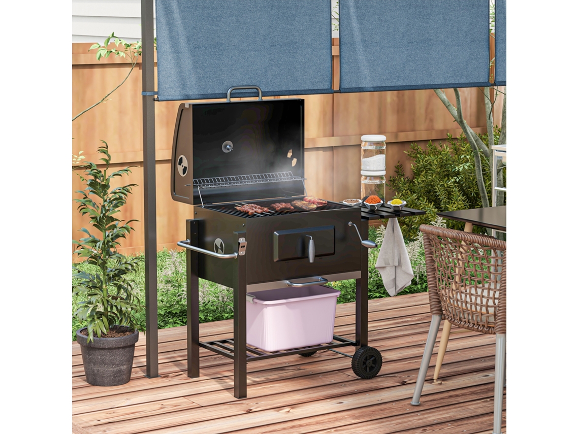 Barbecue A Carvão Portátil Em Aço Inoxidável Preto 113x65x108cm Para Jardim E Terraço Ehstmind