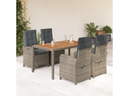 Vidaxl 5 Pcs Conjunto De Jantar P/ Jardim C/ Almofadões Vime Pe Cinza