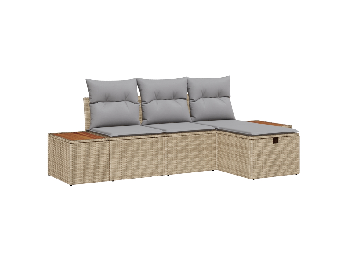 Conjunto 4 Conjunto De Sofá De Jardim Vidaxl Bege Vime Pe (55 X 55 X 37 Cm)