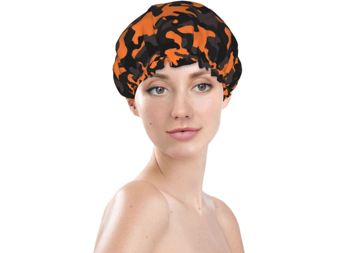 Touca De Banho Feminina, Reutilizável, Impermeável, Dupla Camada, Com Elástico, Ideal Para Cabelos Longos, Laranja E