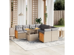 Vidaxl 9 Pcs Conjunto De Sofás P/ Jardim Com Almofadões Vime Pe Bege