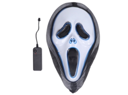 Capa de cabeça de esqueleto azul iluminada, em PVC respirável, para o Halloween, acessório facial estilo caveira.