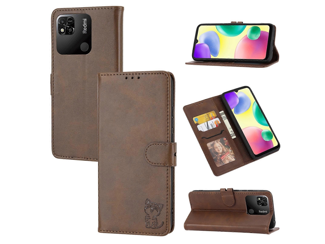 Capa De Celular Flip Em Couro Com Estampa De Gato Feliz Em Relevo Para Xiaomi 13 Pro