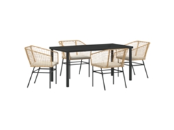 Conjunto 5 De Jantar De Jardim De Vidaxl Com Almofadas Marrom Rattan Poliéster