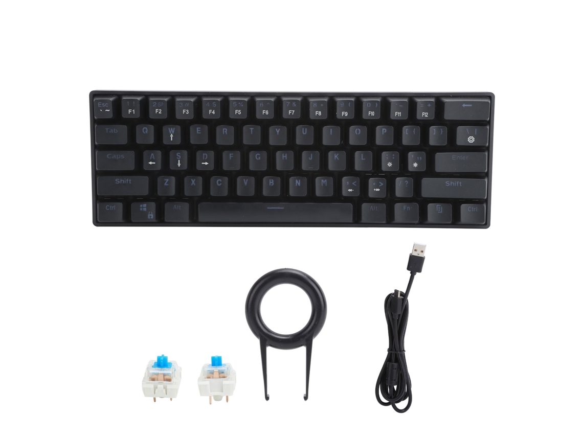 Teclado Mecânico Com Fio De 61 Teclas Com Iluminação Led Switch Azul Para Jogos E Pc