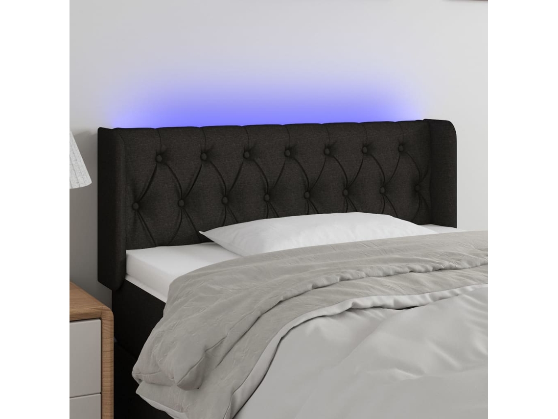 Vidaxl Cabeceira De Cama C/ Luzes Led Tecido 93x16x78/88 Cm Preto