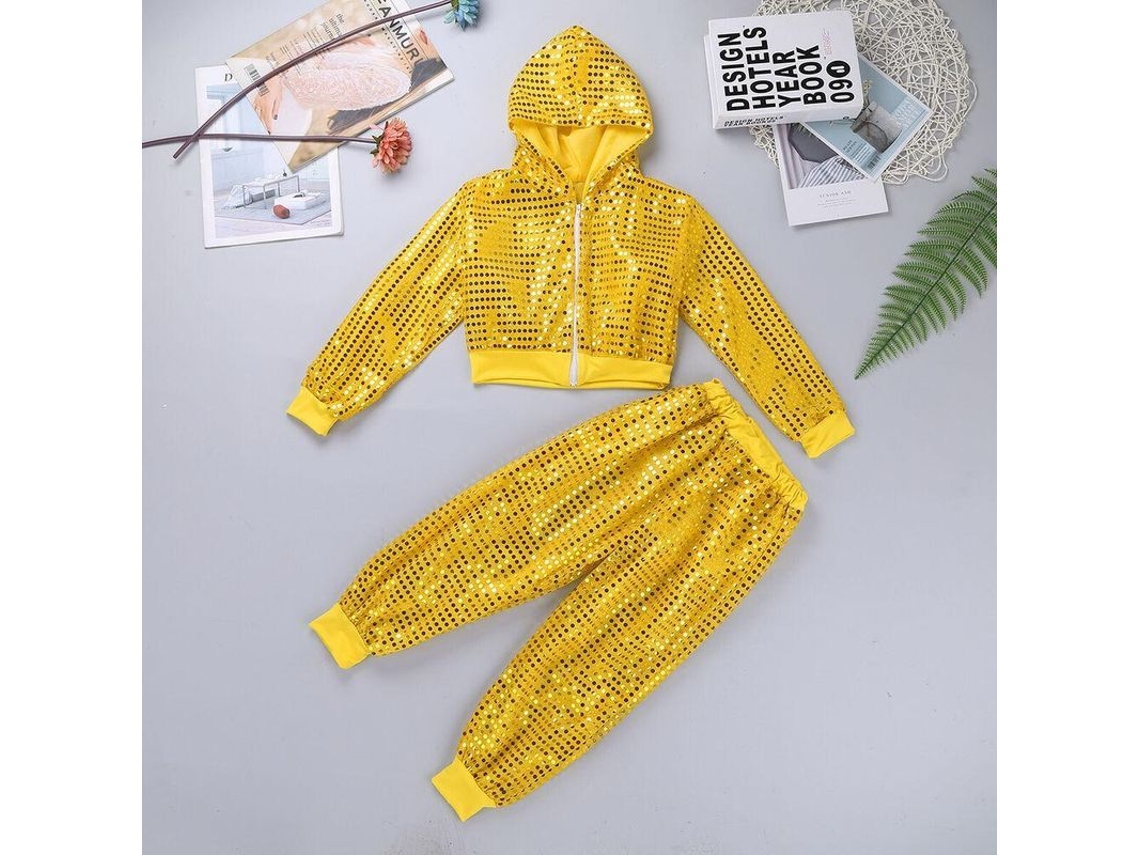 2026-traje De Baile Para Niños Y Niñas Con Secuencias Brillantes Jazz Street Hip Hop Gyj 8-10 Anos Amarillo