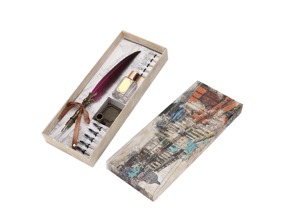 Set Pluma De Pluma Vintage Creativa Con Tinta Y Caja Regalo Para Amantes Profesores Colegas Morado