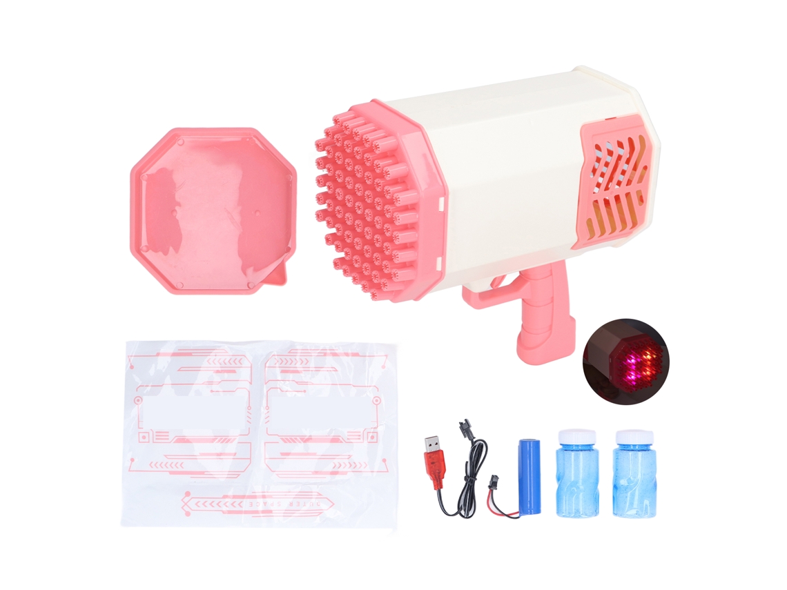 Mali máquina de Bolhas 69 Buracos com Luz Portátil para Crianças Presente Aniversário Rosa Branco