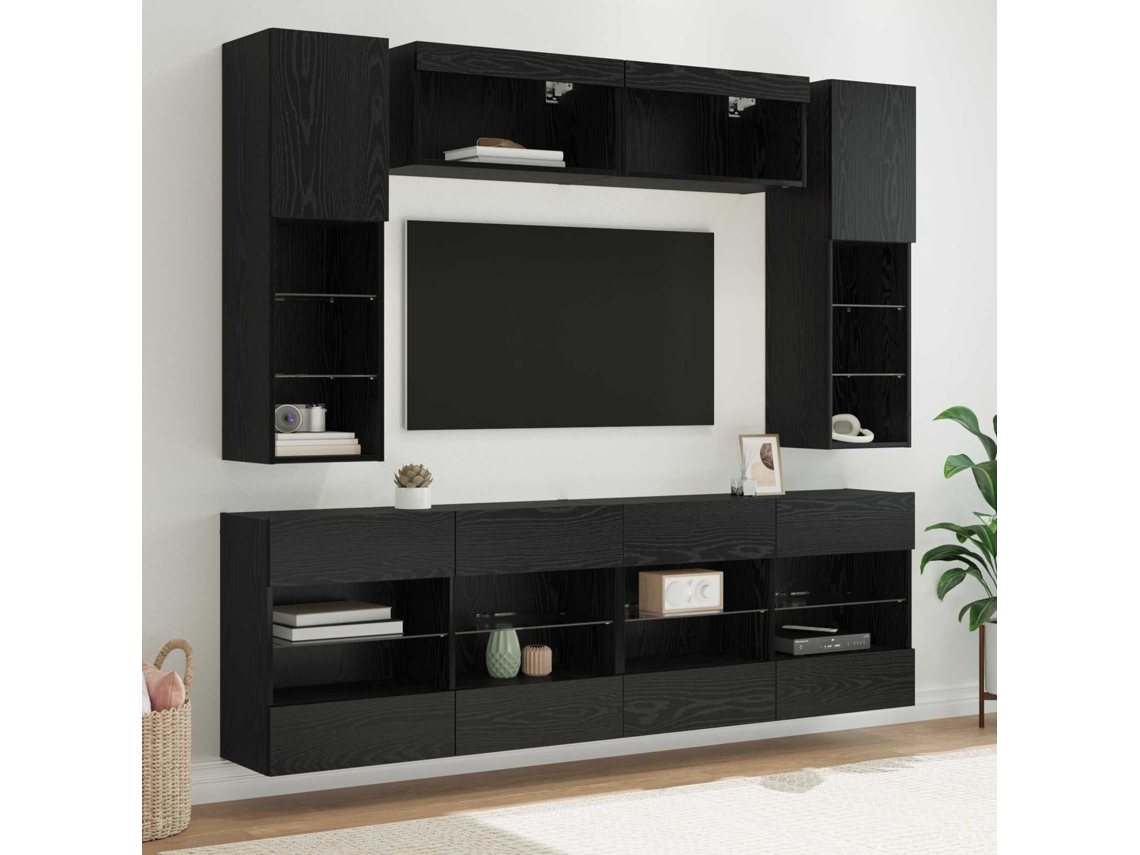 Vidaxl Conjunto De Gabinete De Parede Para Tv 6 Pcs Carvalho Preto