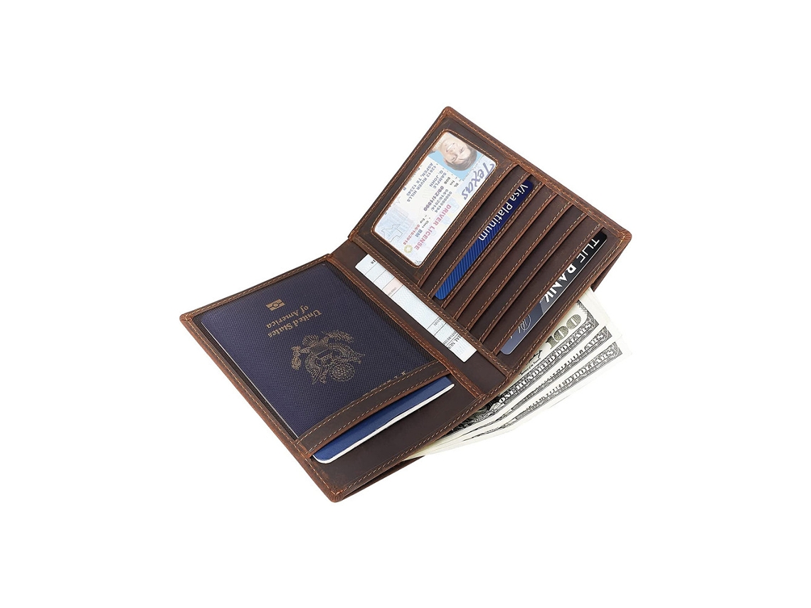 Porta-passaporte Em Couro, Bolsa De Viagem Para Dinheiro, Para Homens E Mulheres, Marrom