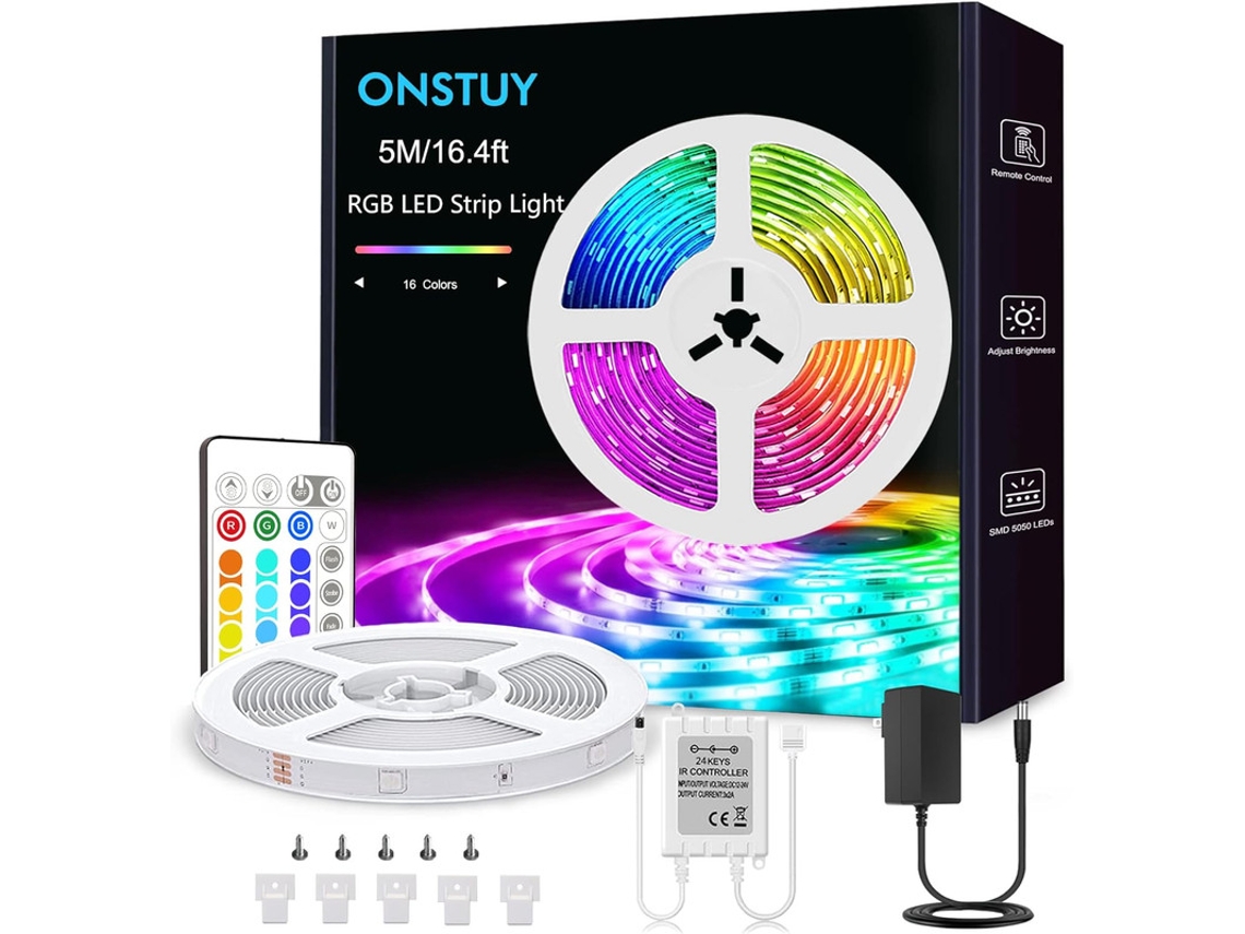 Fita Led, 5 M, Rgb, Comando Remoto, Para Decoração De Móveis, Televisão, Prateleiras E Ambientes Internos