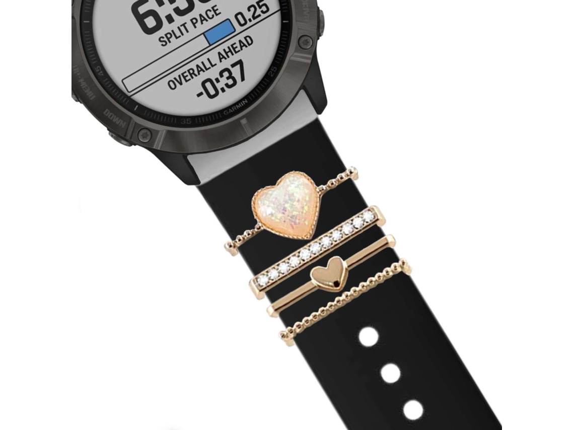 Bracelete Garmin Fenix 6X Pro Solar Edition Pulseira com Adorno Crystal Preto